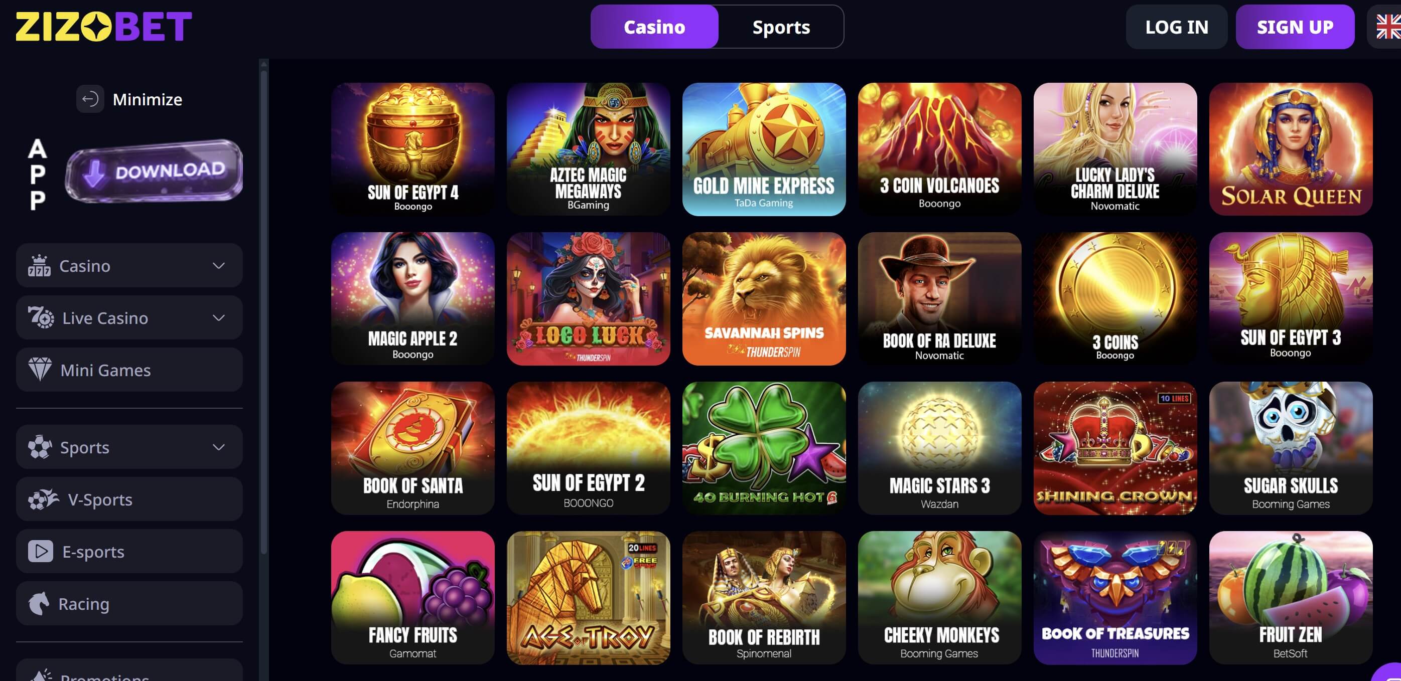 zizobet casino slot lobby