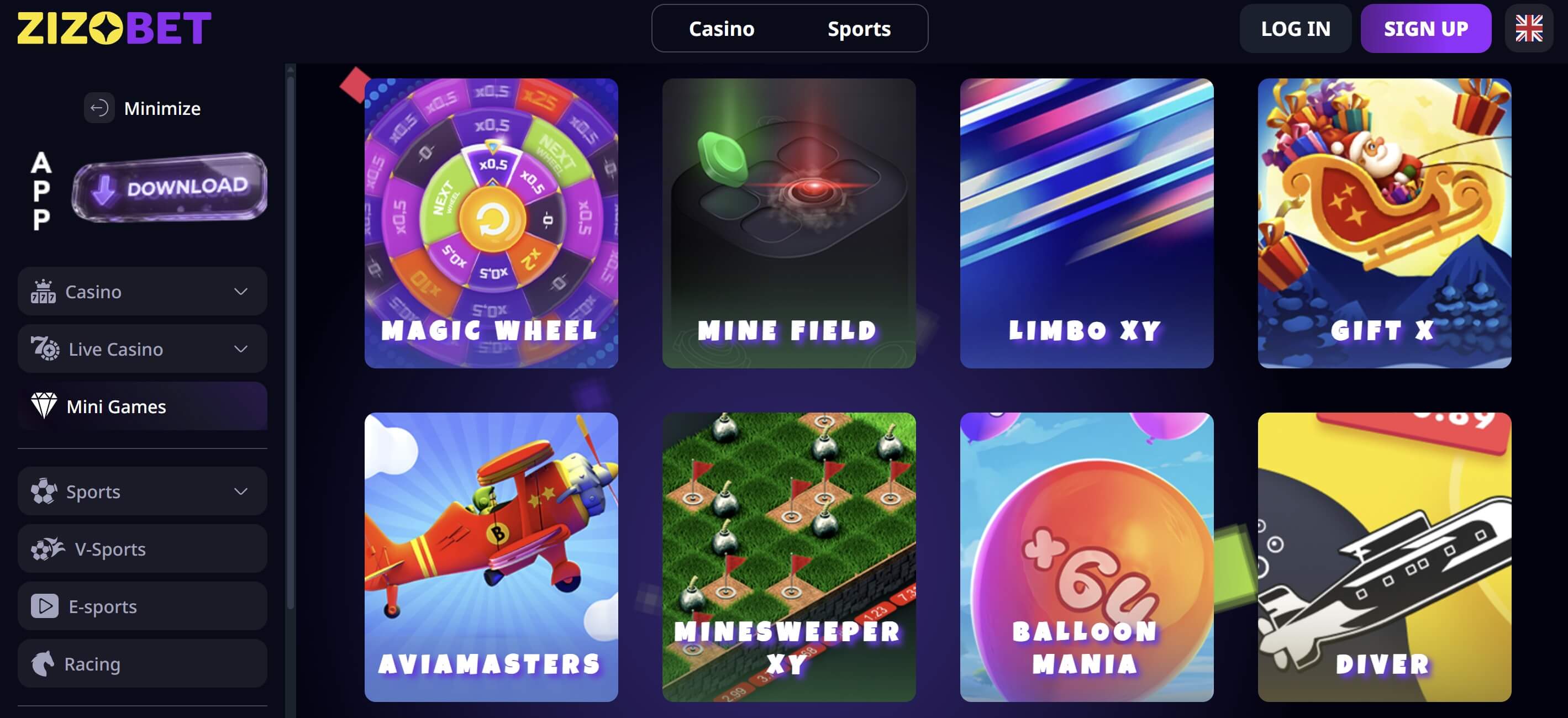 crash and mini games at zizobet