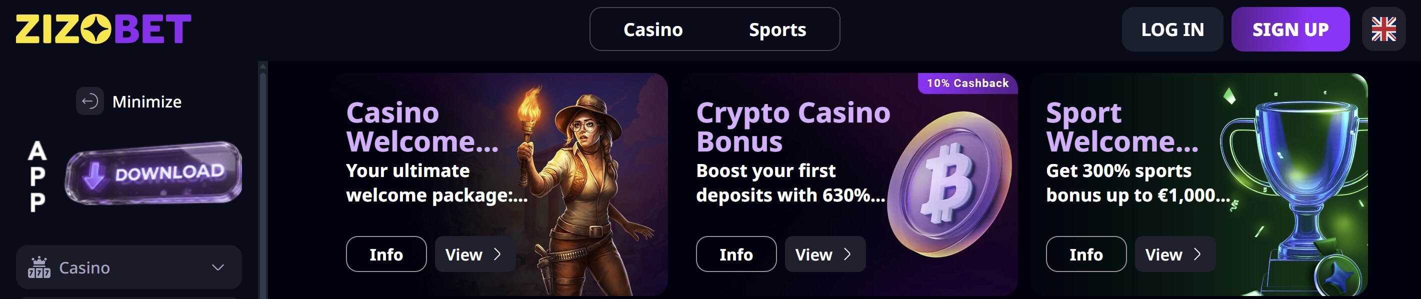 zizobet welcome bonus casino details