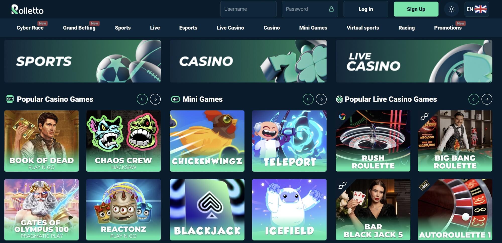 rolletto casino lobby