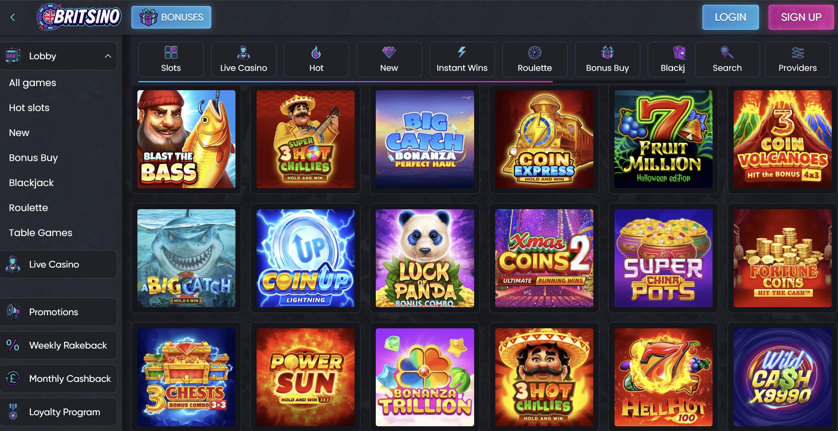 britsino slots lobby
