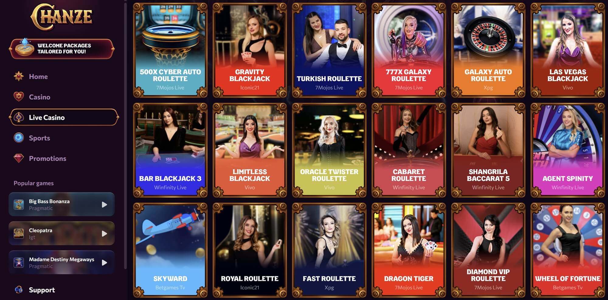 Chanze casino live dealer lobby