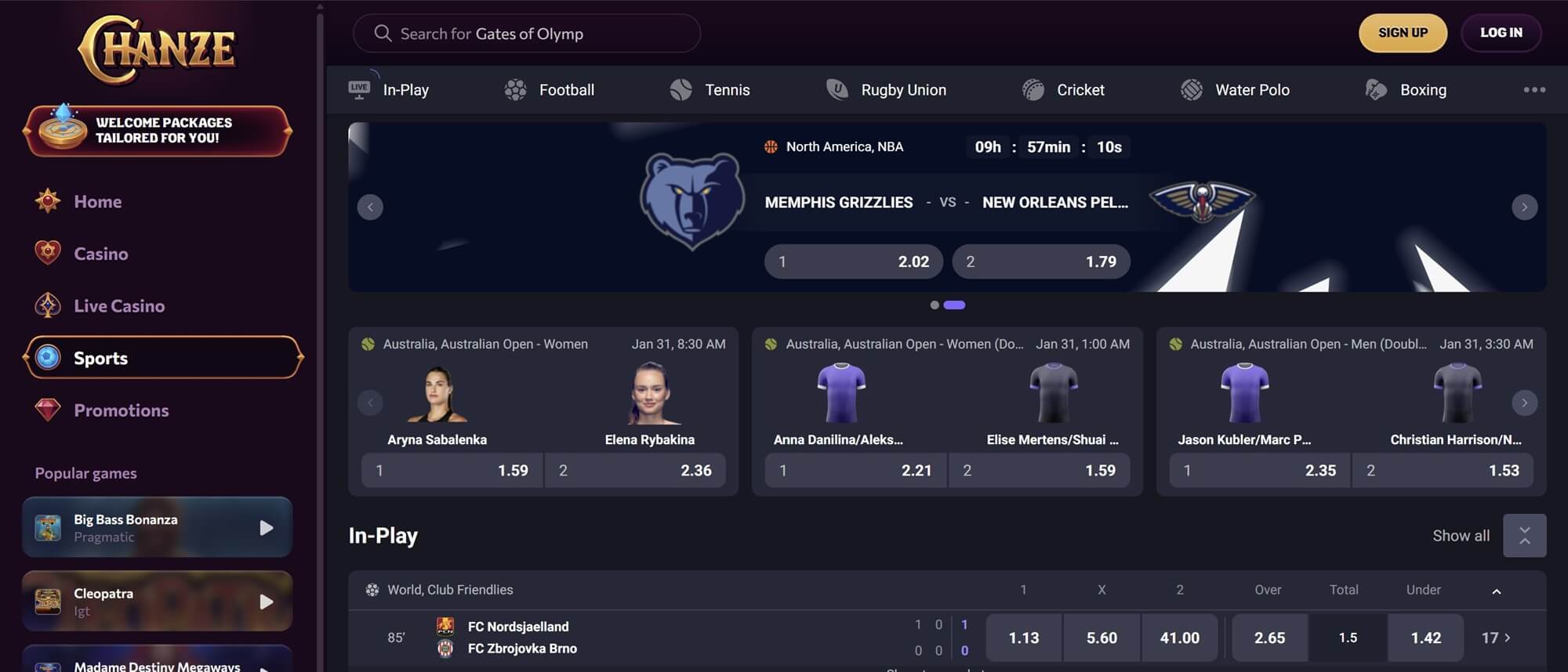 sports at Chanze Casino