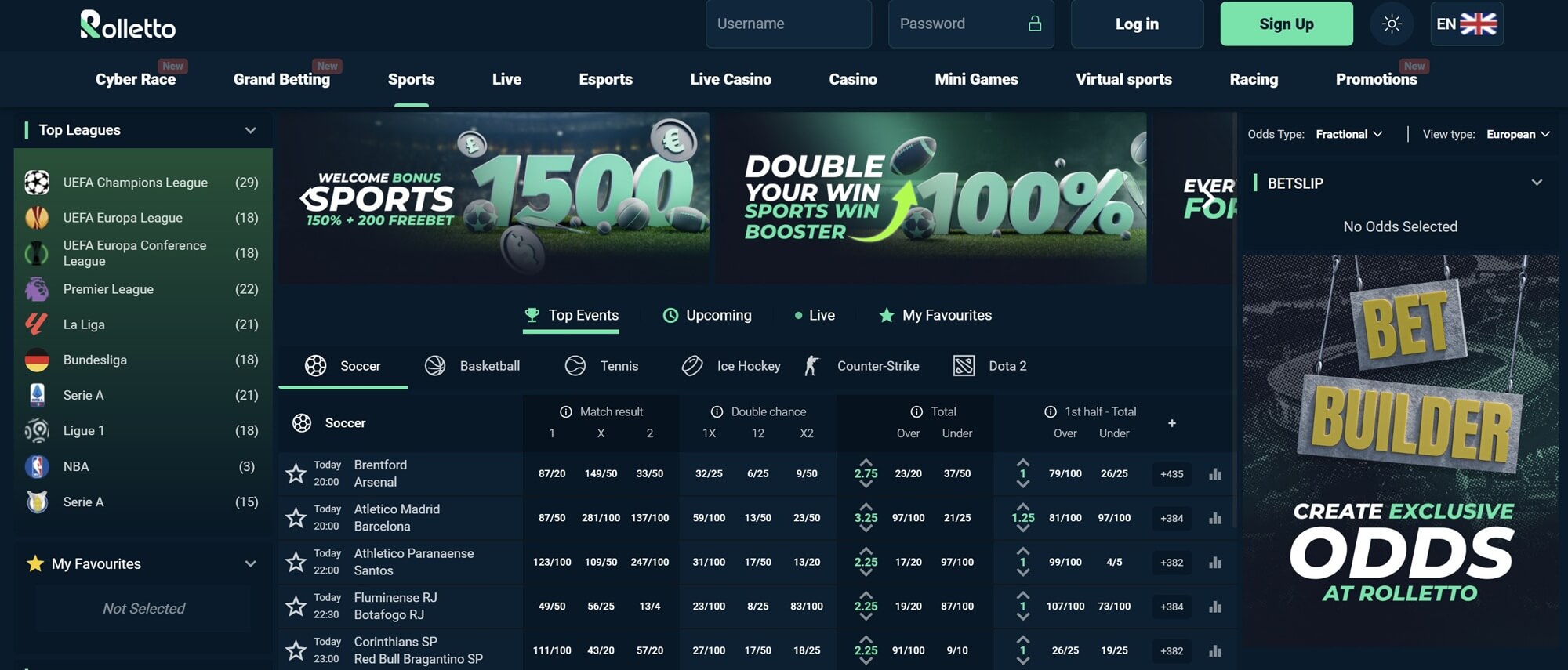 Rolletto sports betting lobby