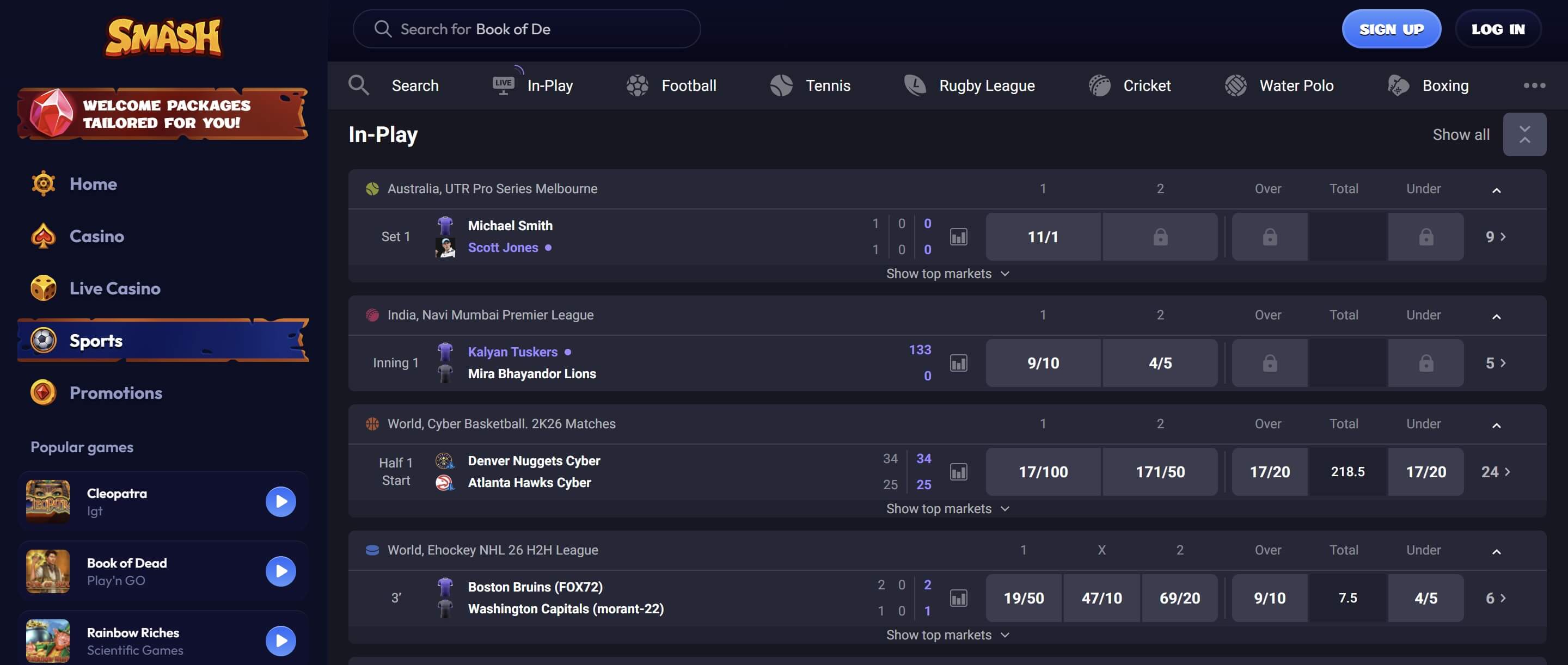 smash casino sports betting lobby