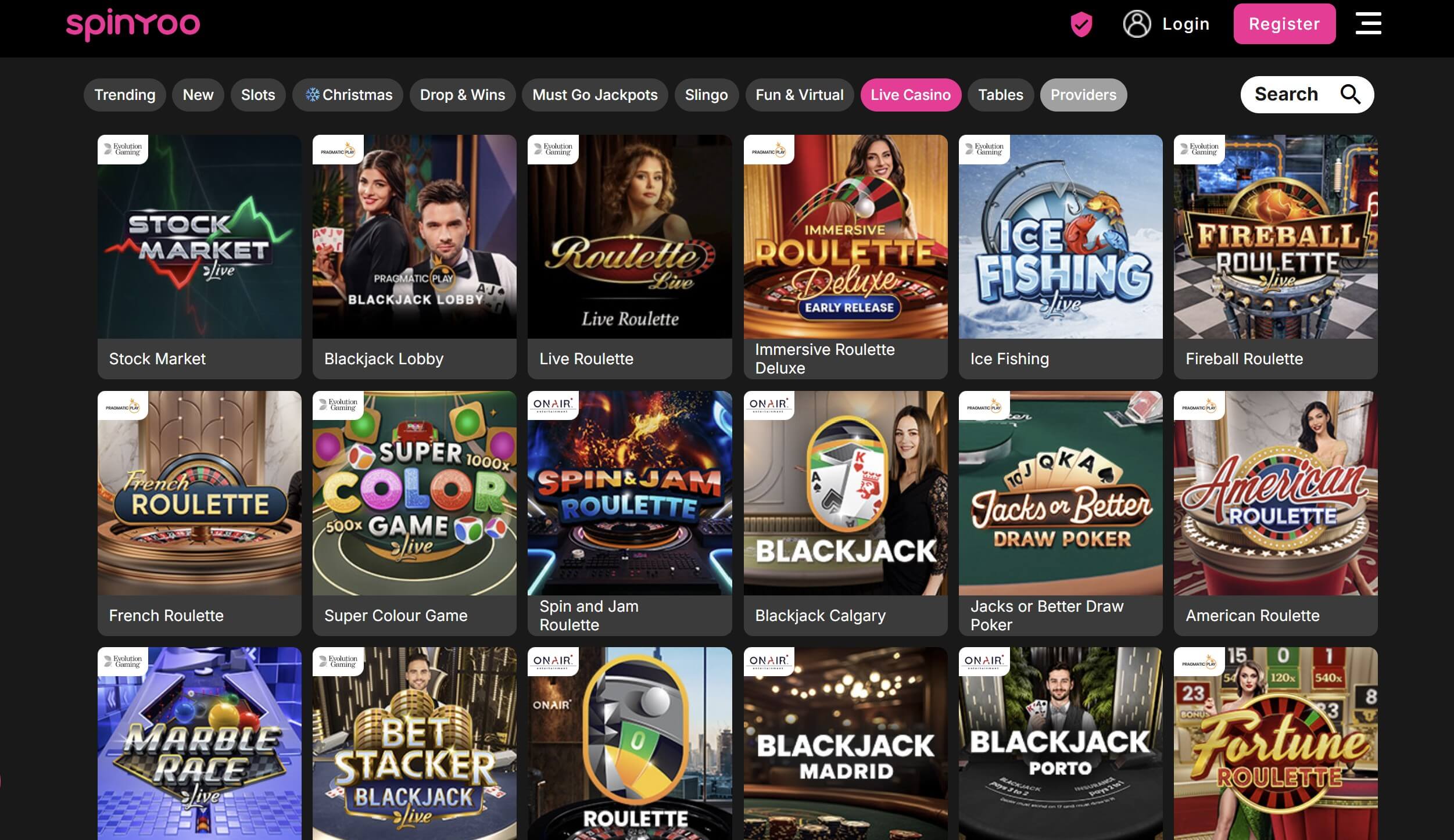 SpinYoo Casino Live games
