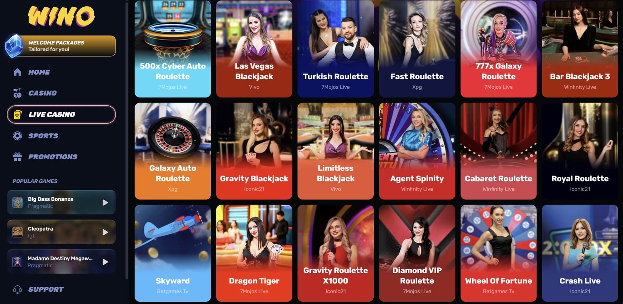 wino casino live lobby