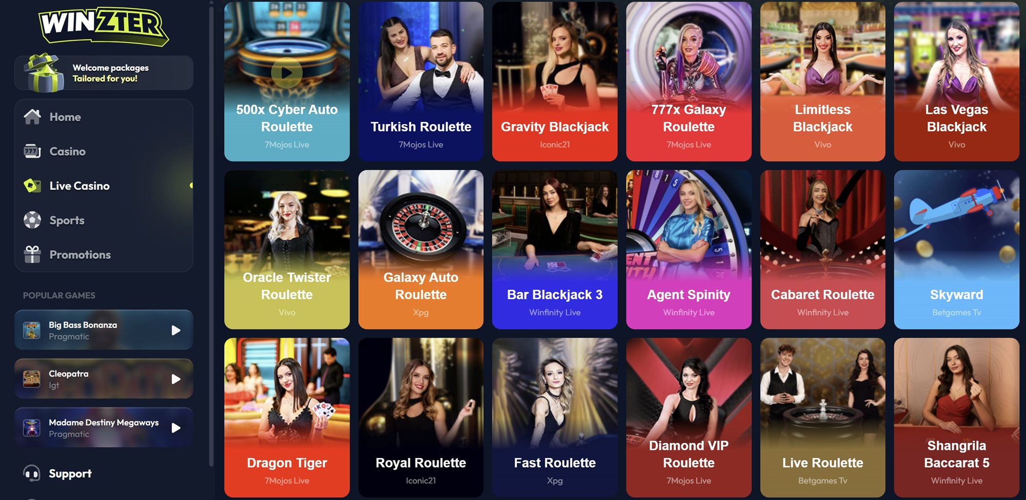 Winzter live casino