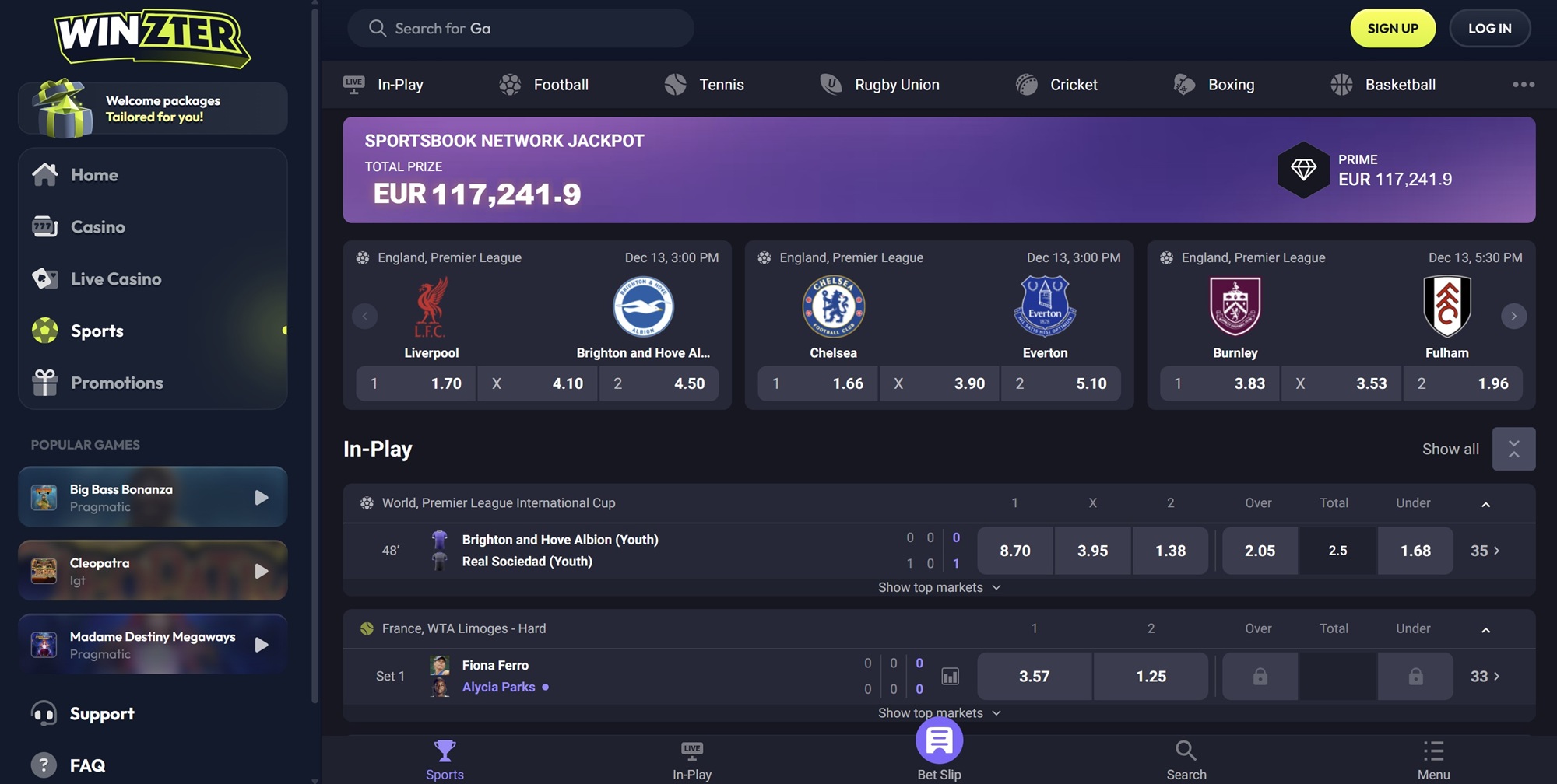 winzter sports betting lobby