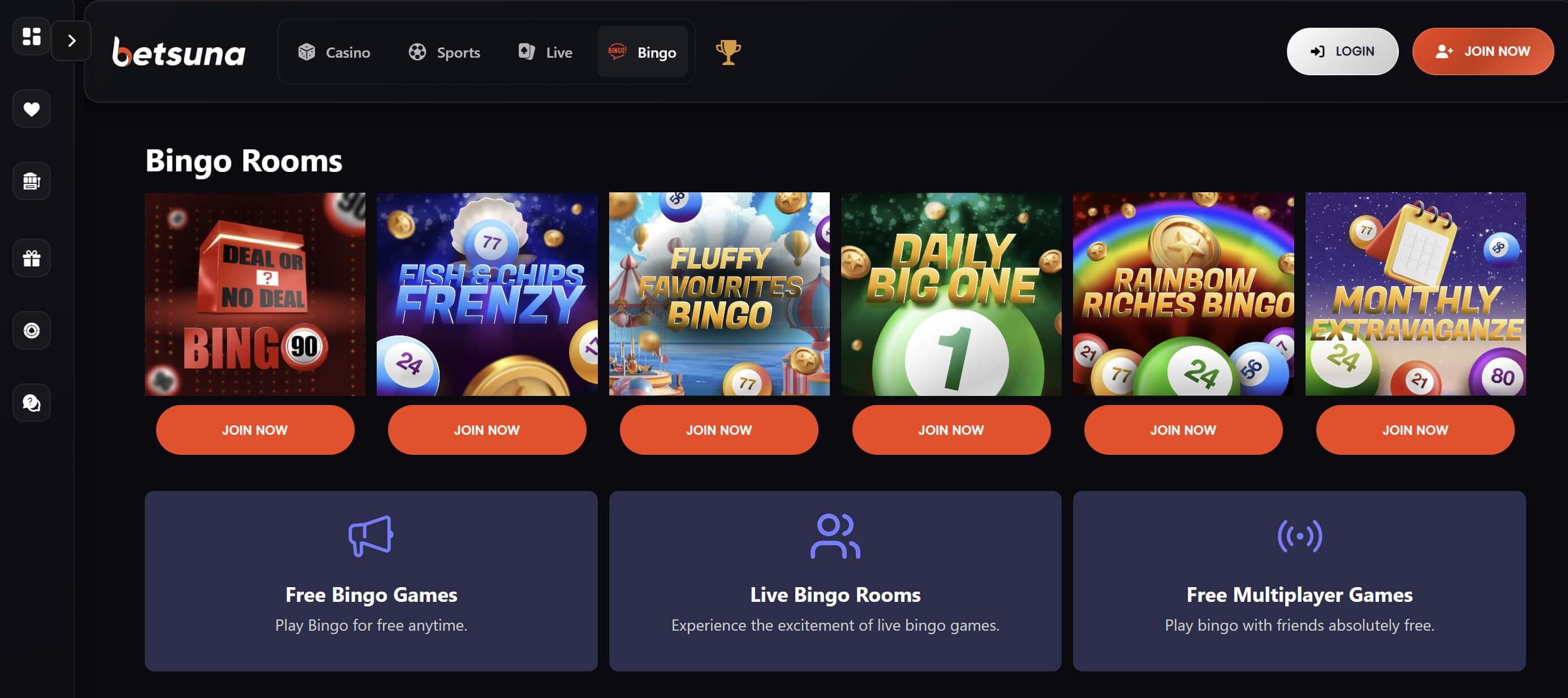betsuna online bingo games lobby