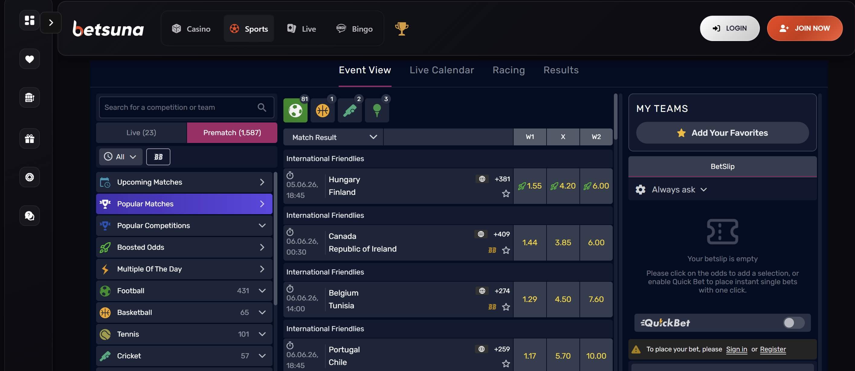 betsuna sports betting lobby