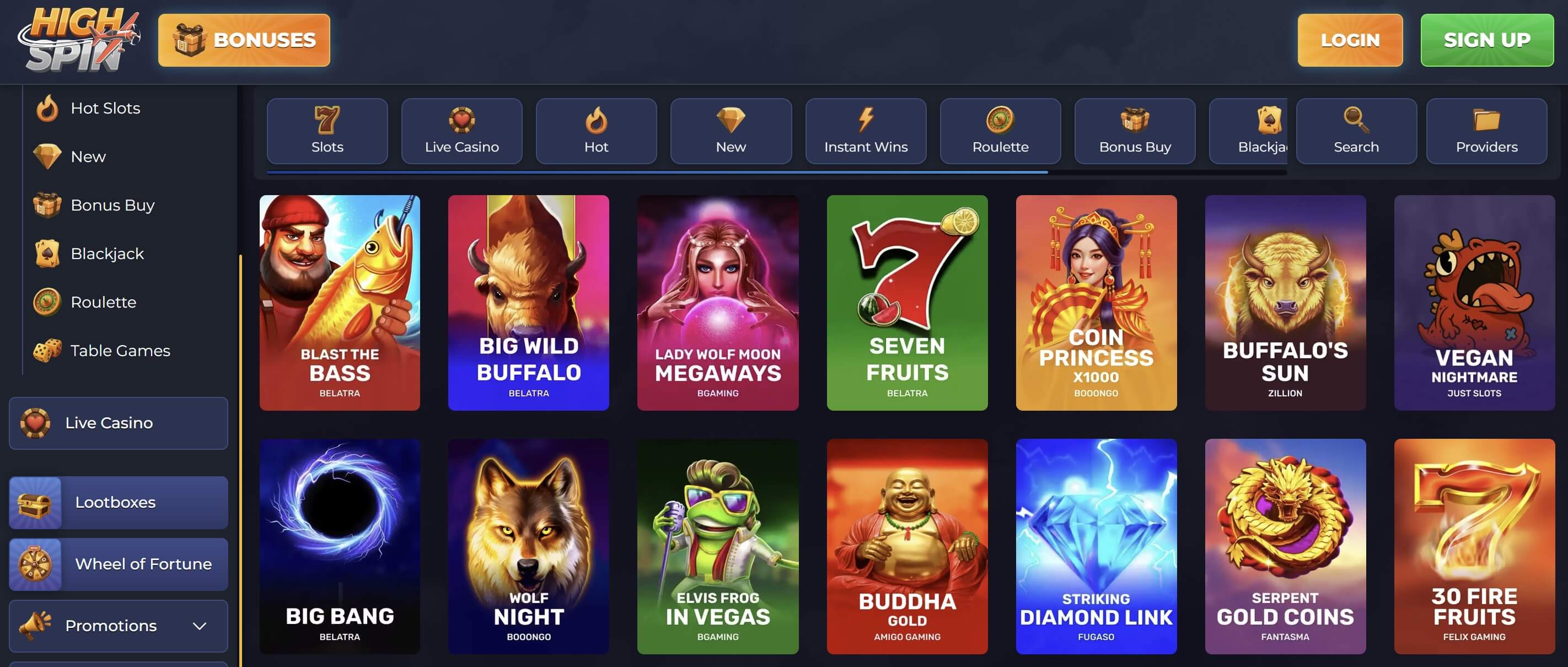 highspin casino slots lobby