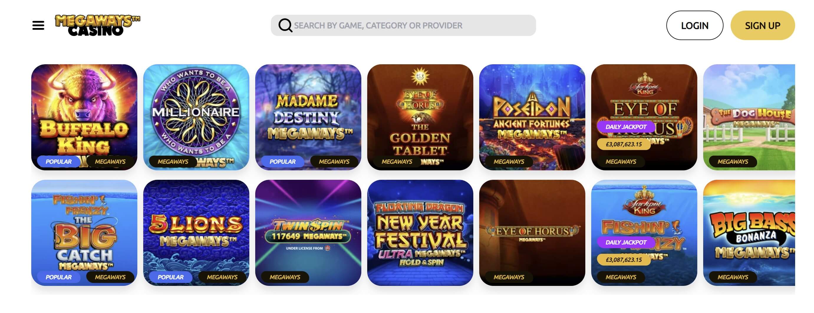 megaways casino slots lobby