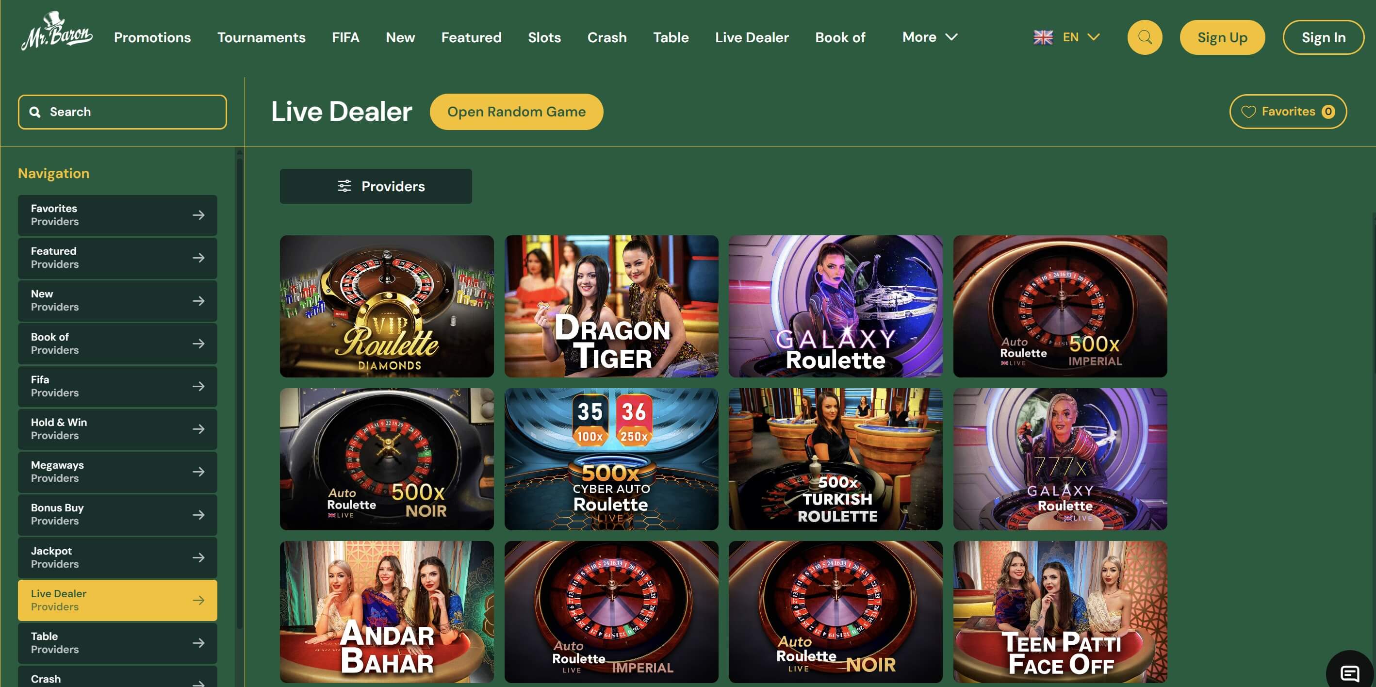 mr baron live casino lobby