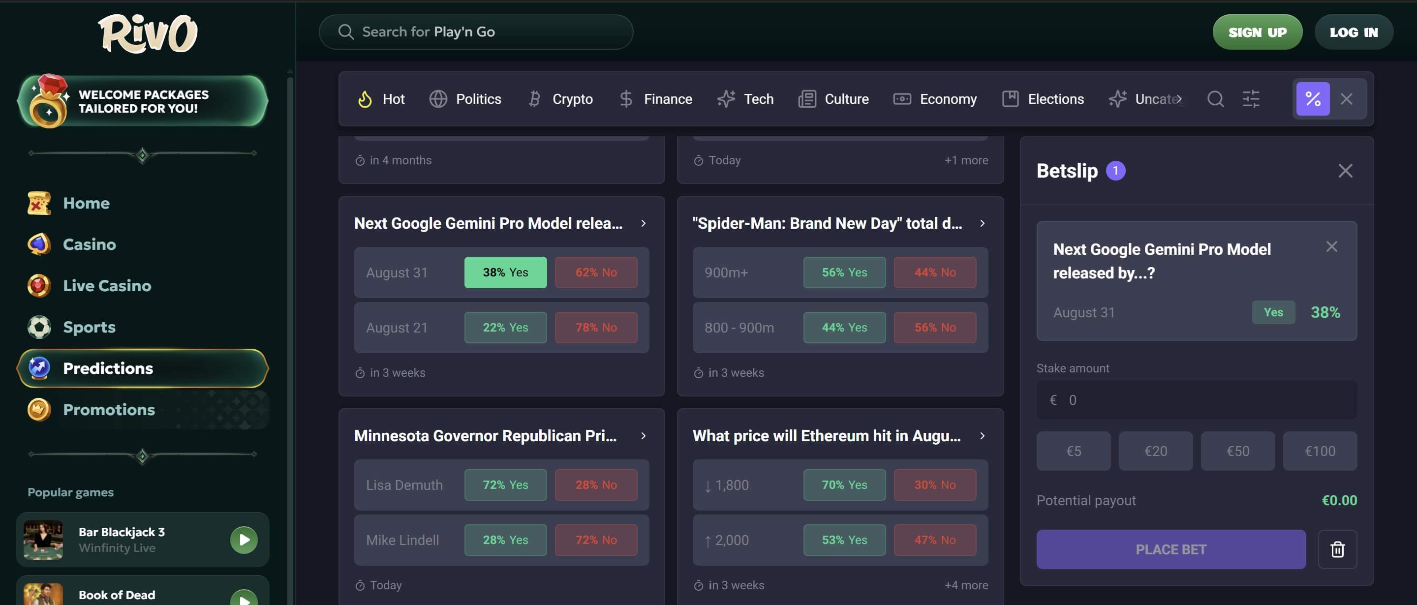 prediction markets rivo casino