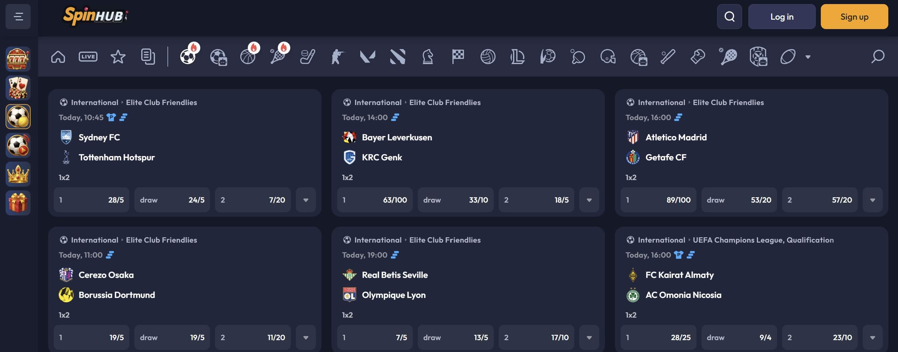 spinhub sports betting lobby
