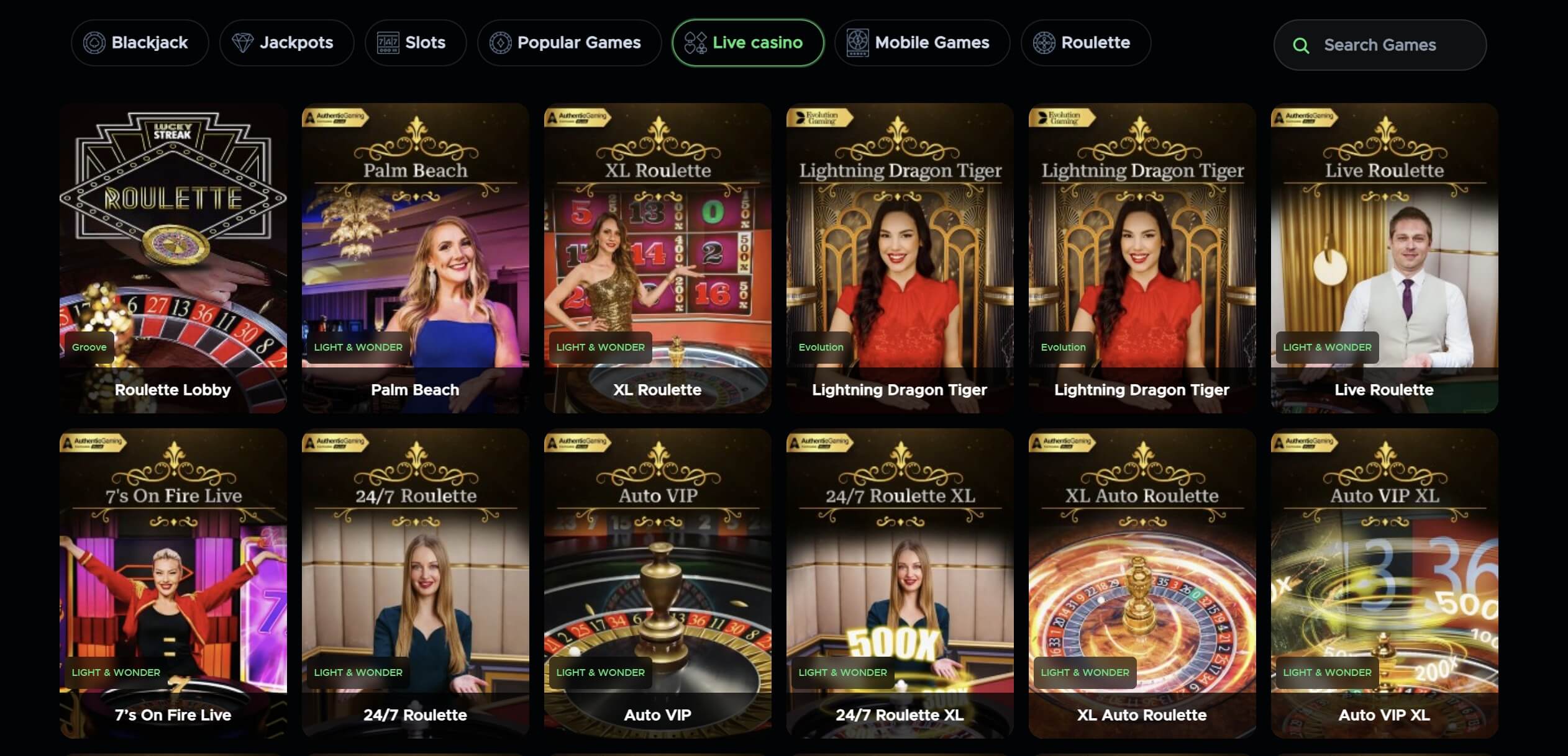 live casino games at spinzwin casino