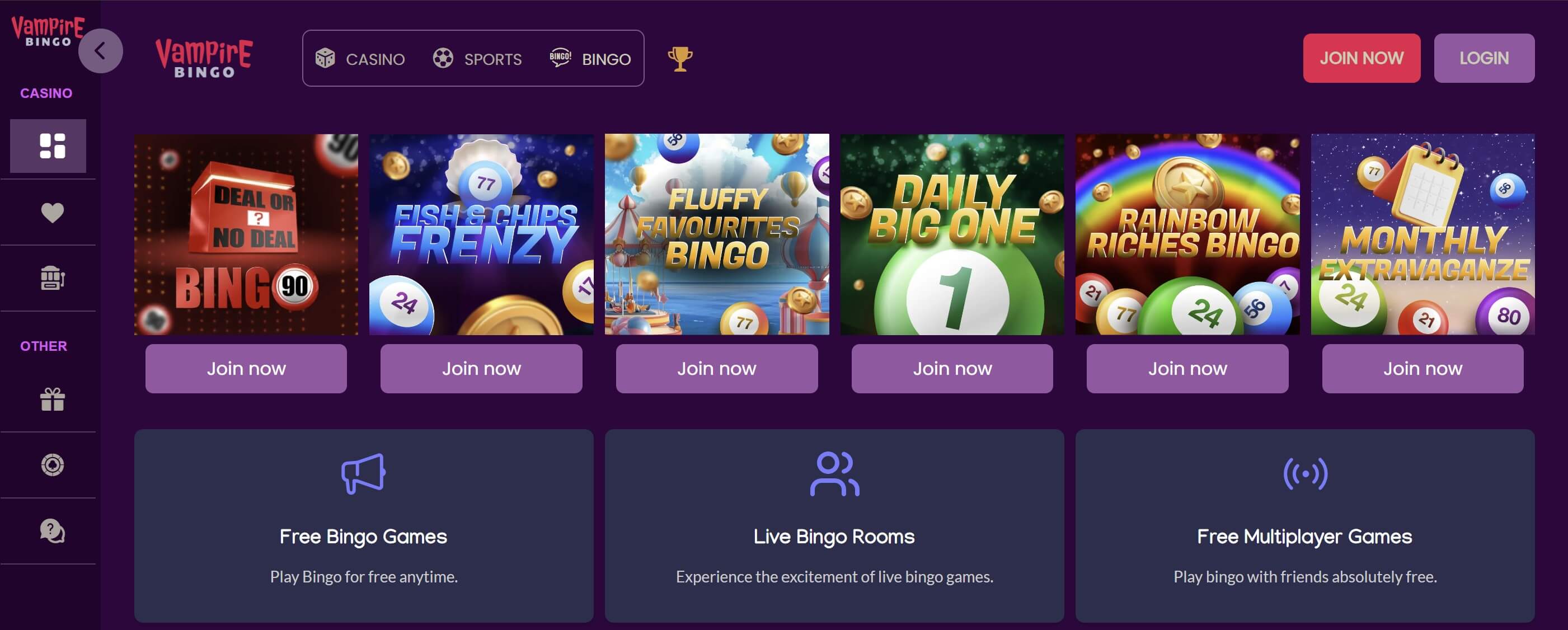 bingo rooms at vampire bingo