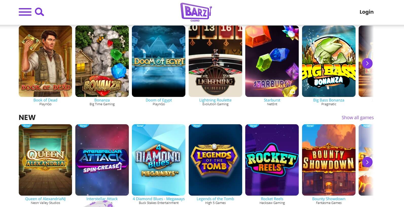 barz casino games