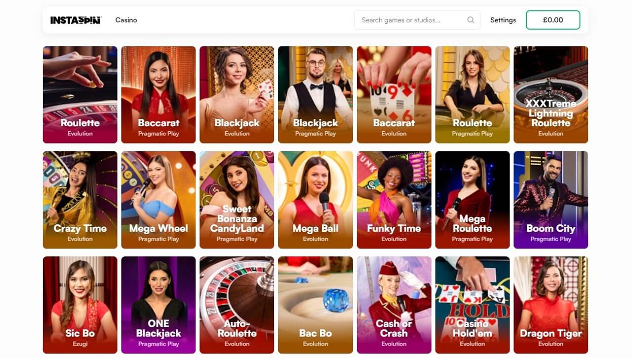 instaspin live casino