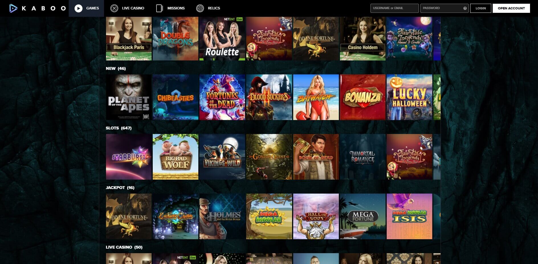kaboo casino review games selection