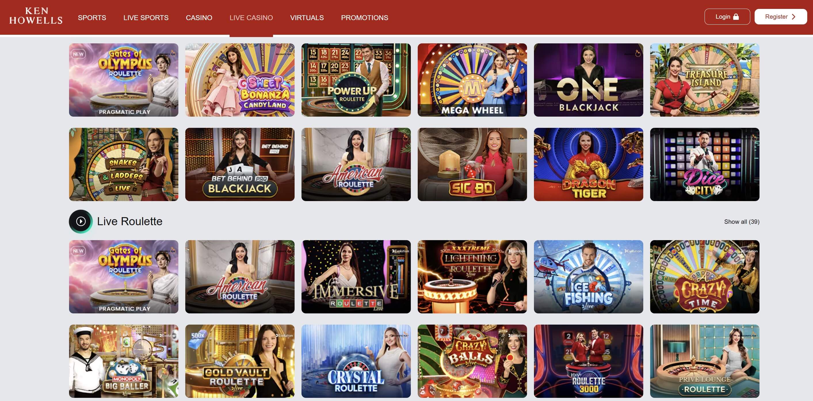 live dealer lobby at ken howells casino