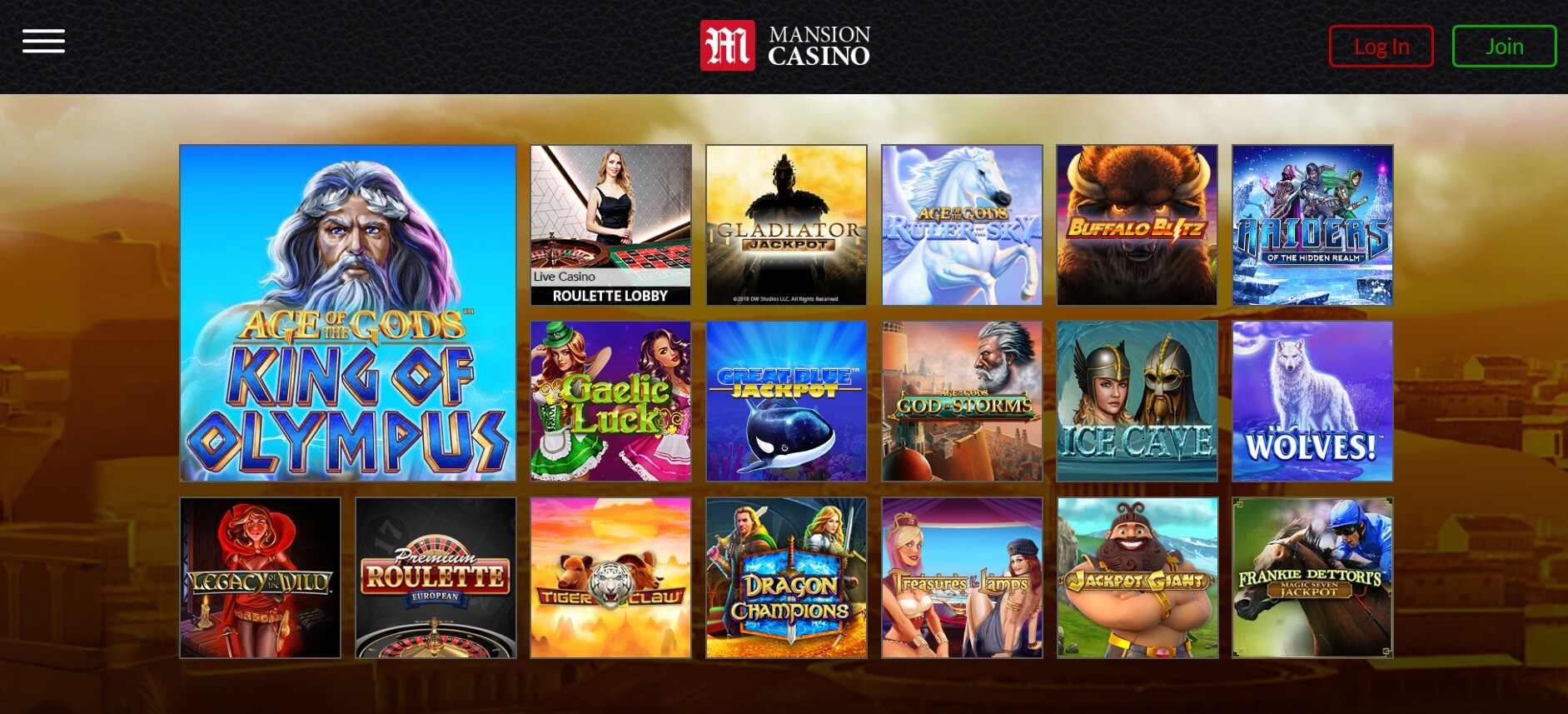 mansion casino games selection