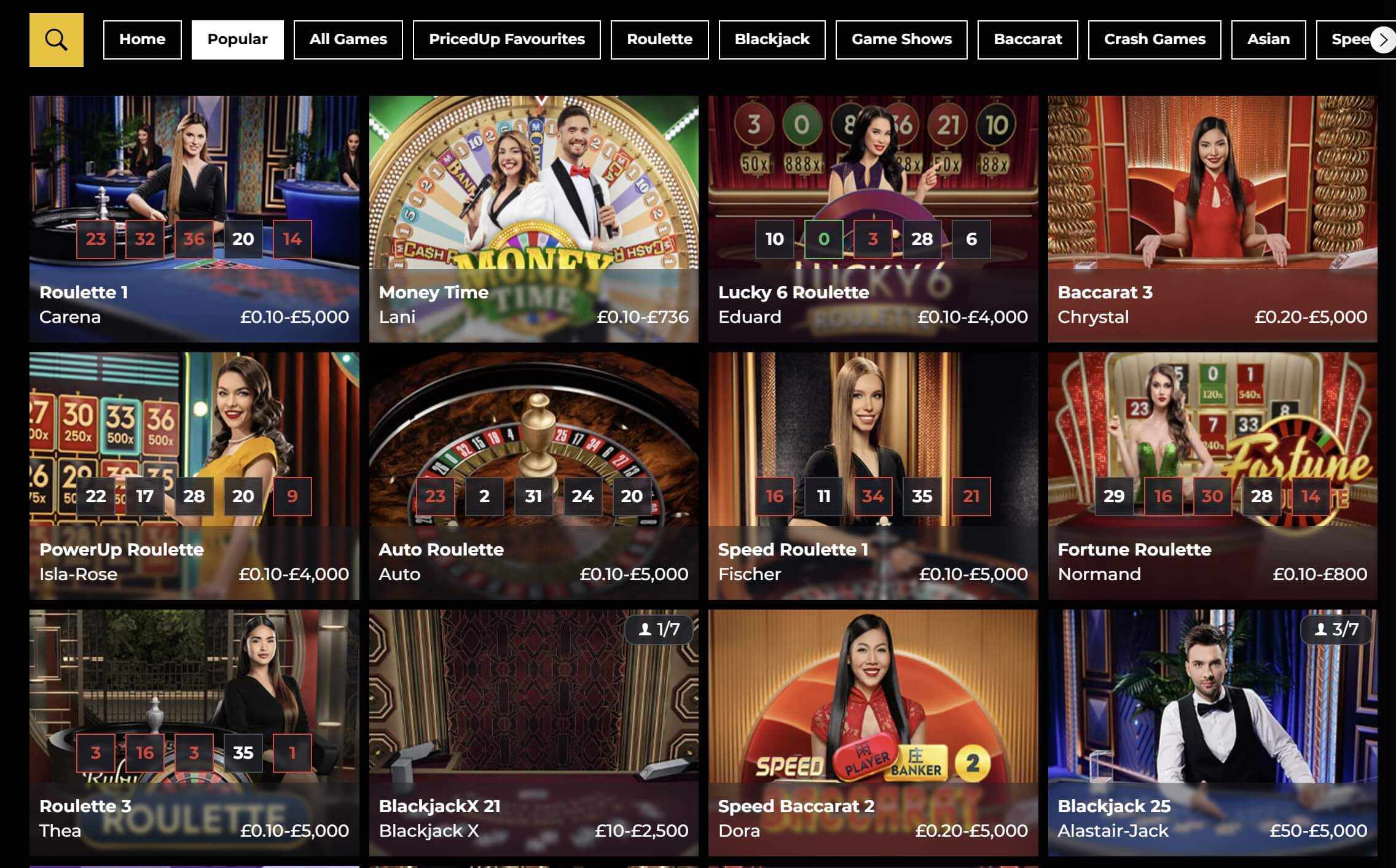 live casino games at pricedup.bet