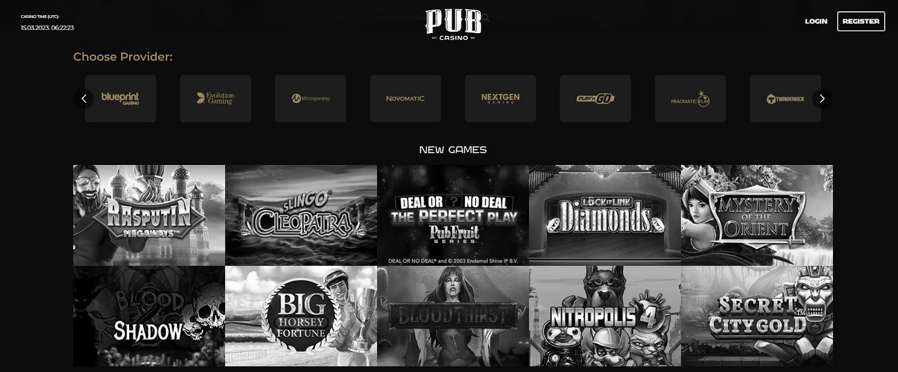 pub casino real money slots and games selection