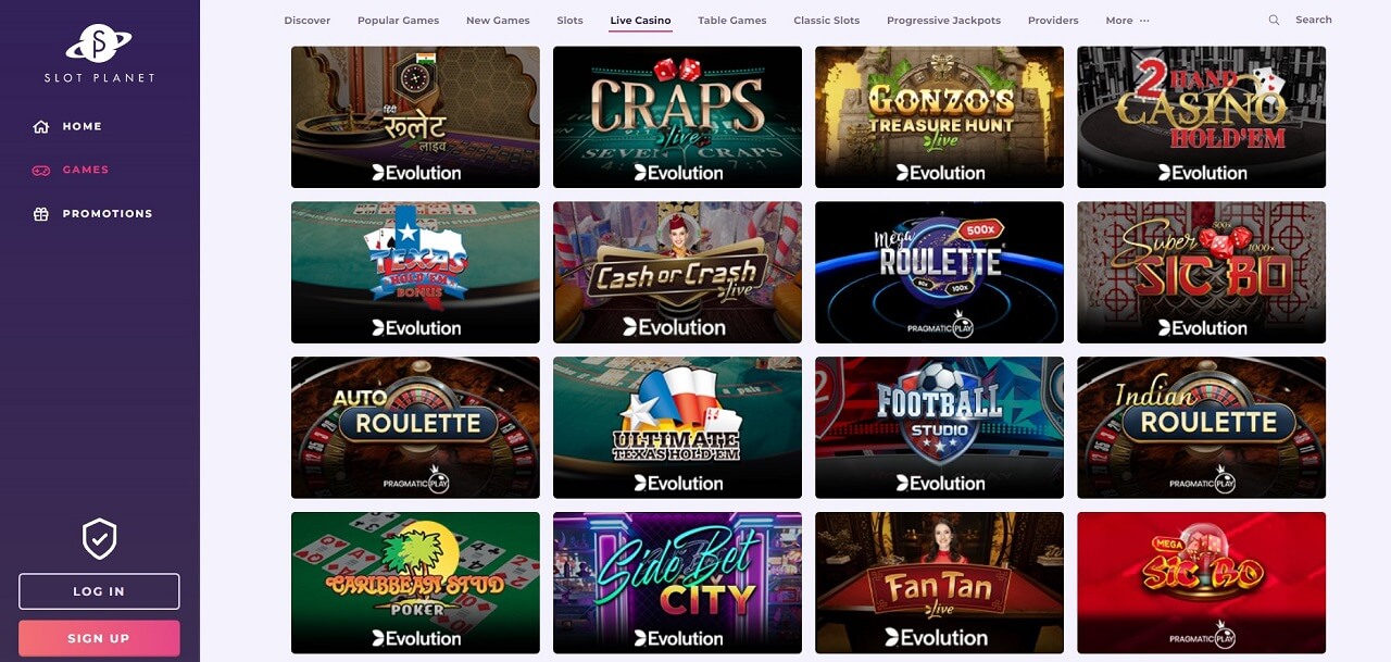 slot planet live dealer casino games