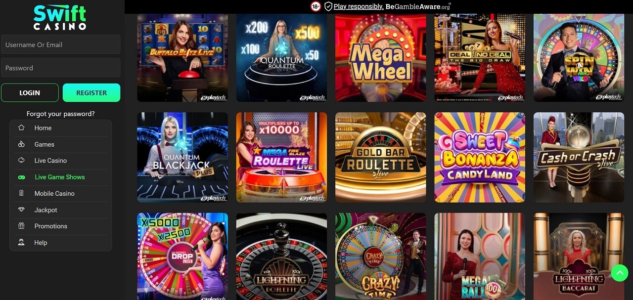 Swift Casino live gameshows