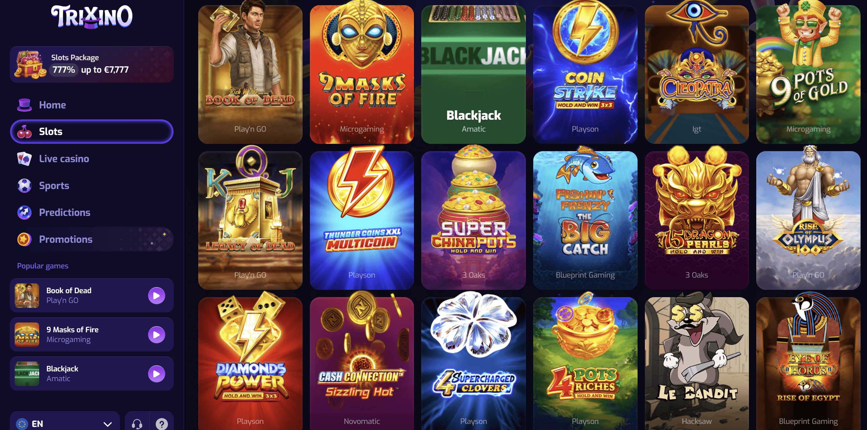 trixino casino slot games lobby