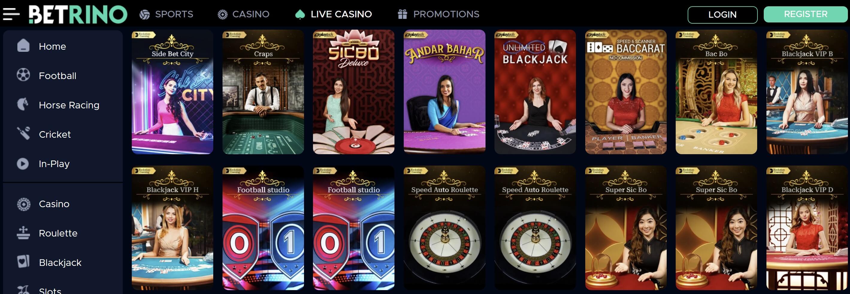 live dealer casino games at Betrino
