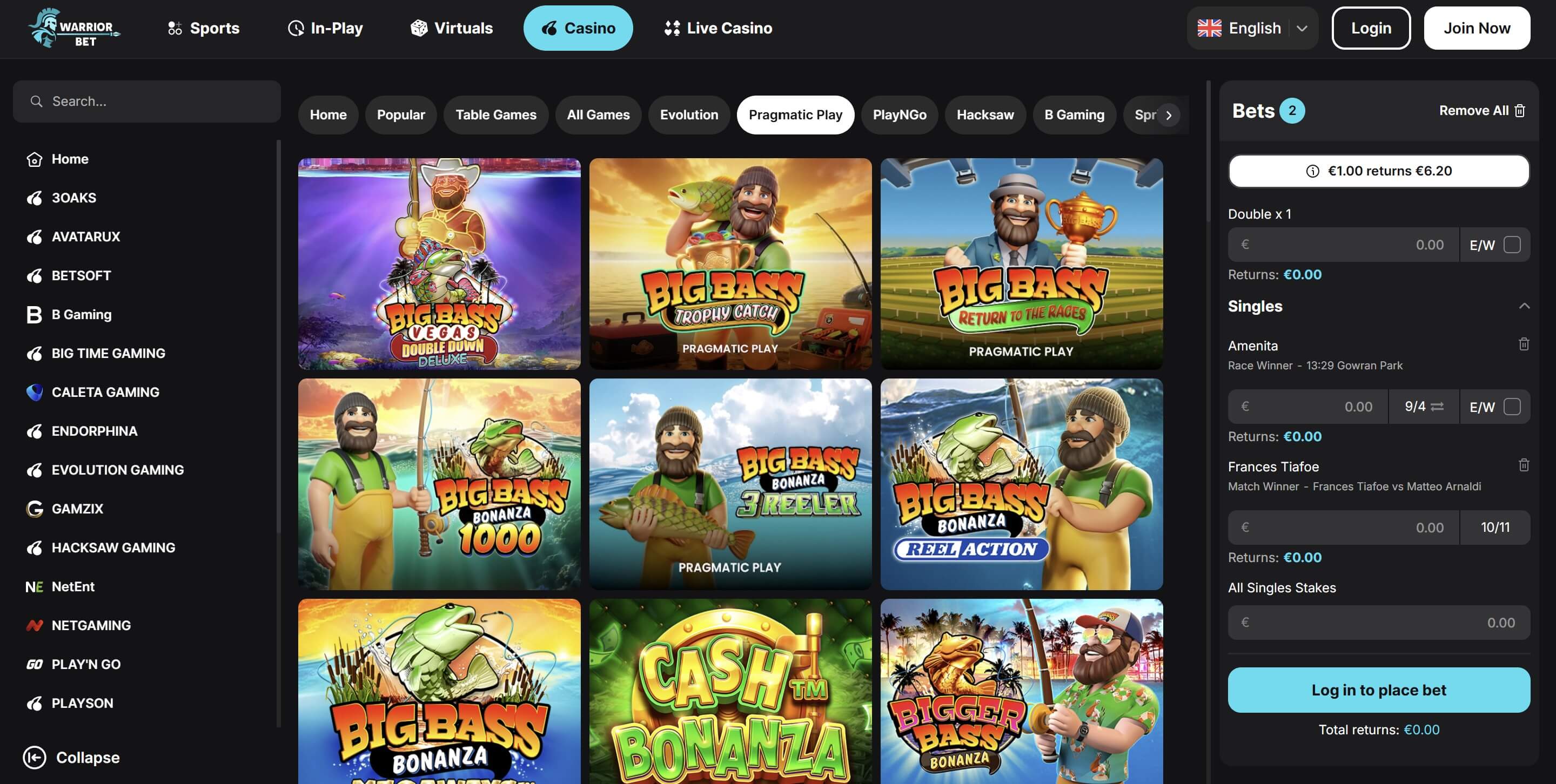 big bass slots at warriorbet.io casino