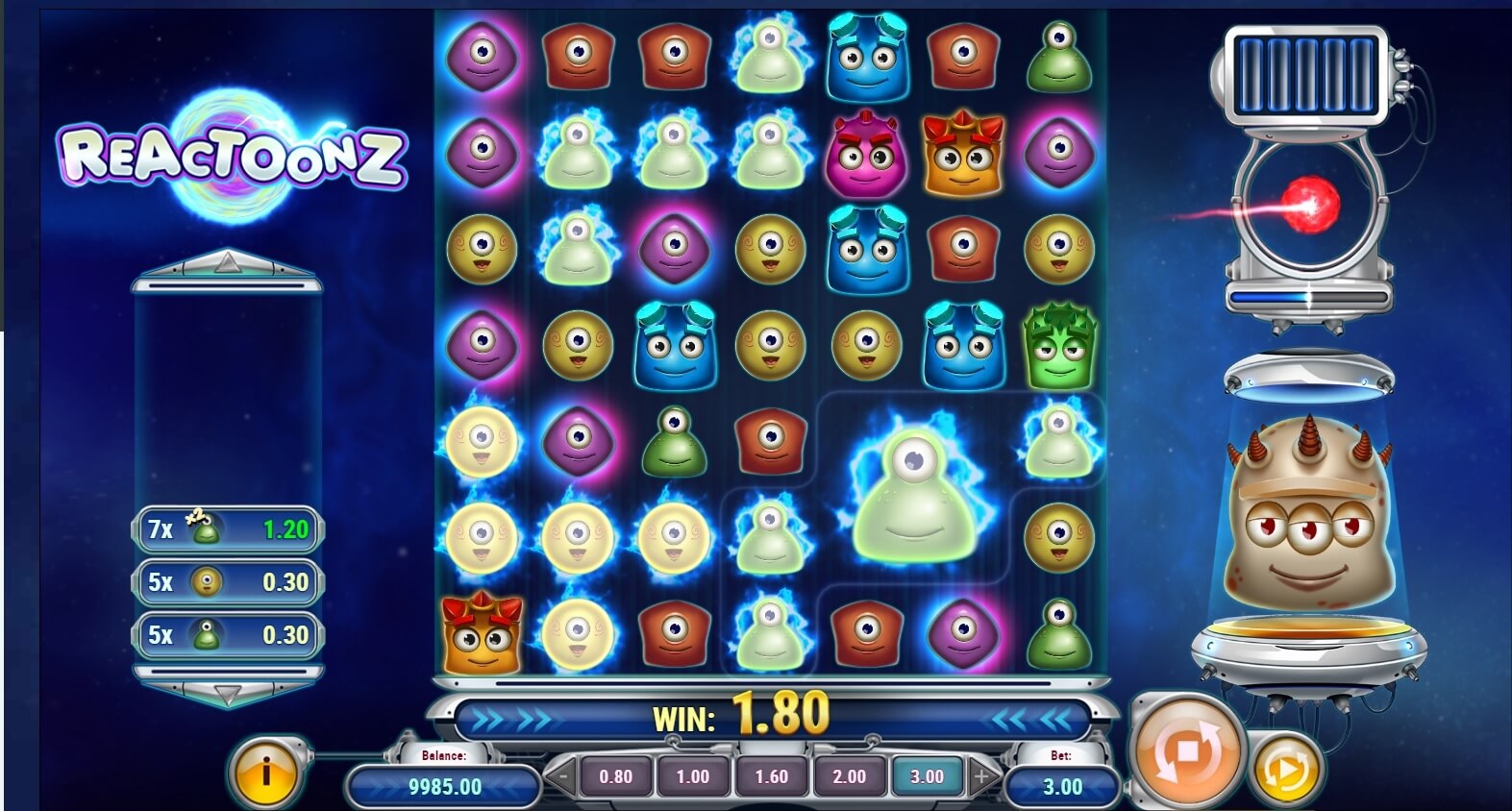 reactoonz slot symbols